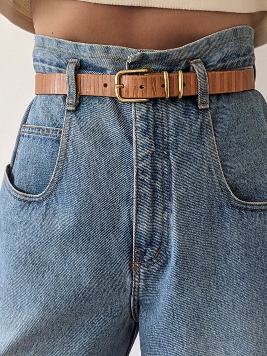 Vintage Striped Leather & Solid Brass Belt