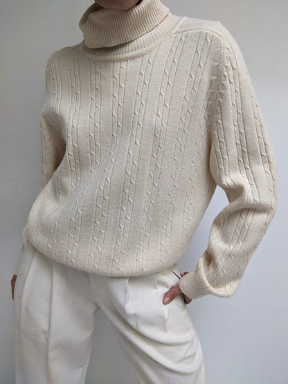 Favorite Vintage Cream Cable Knit Wool Turtleneck