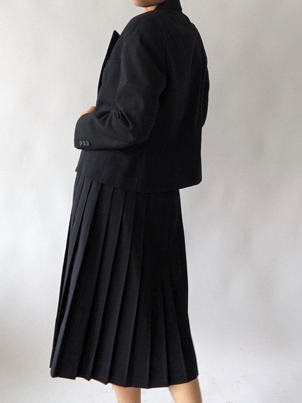 Vintage Midnight Wool Pleated Skirt & Blazer Set