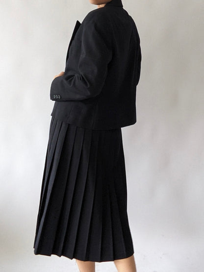 Vintage Midnight Wool Pleated Skirt & Blazer Set