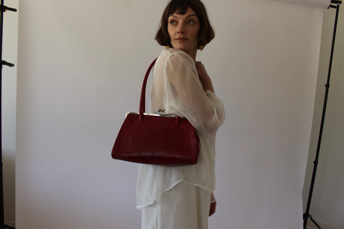 Bold Vintage Red Embossed Leather Bag