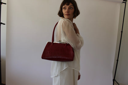 Bold Vintage Red Embossed Leather Bag