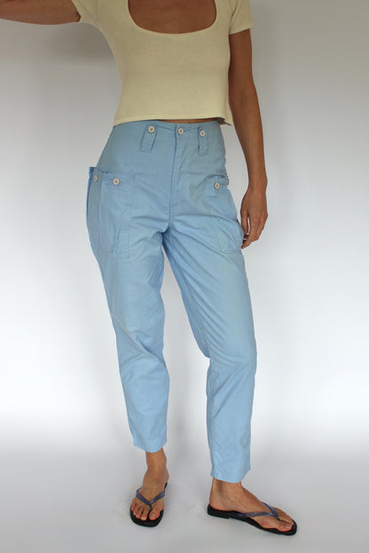 Vintage Sky Blue Cargo-Pocket Pants