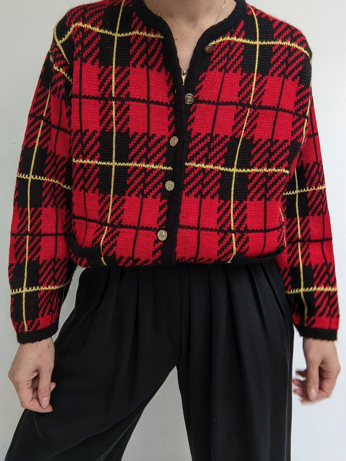 Vintage Crimson Plaid Cardigan