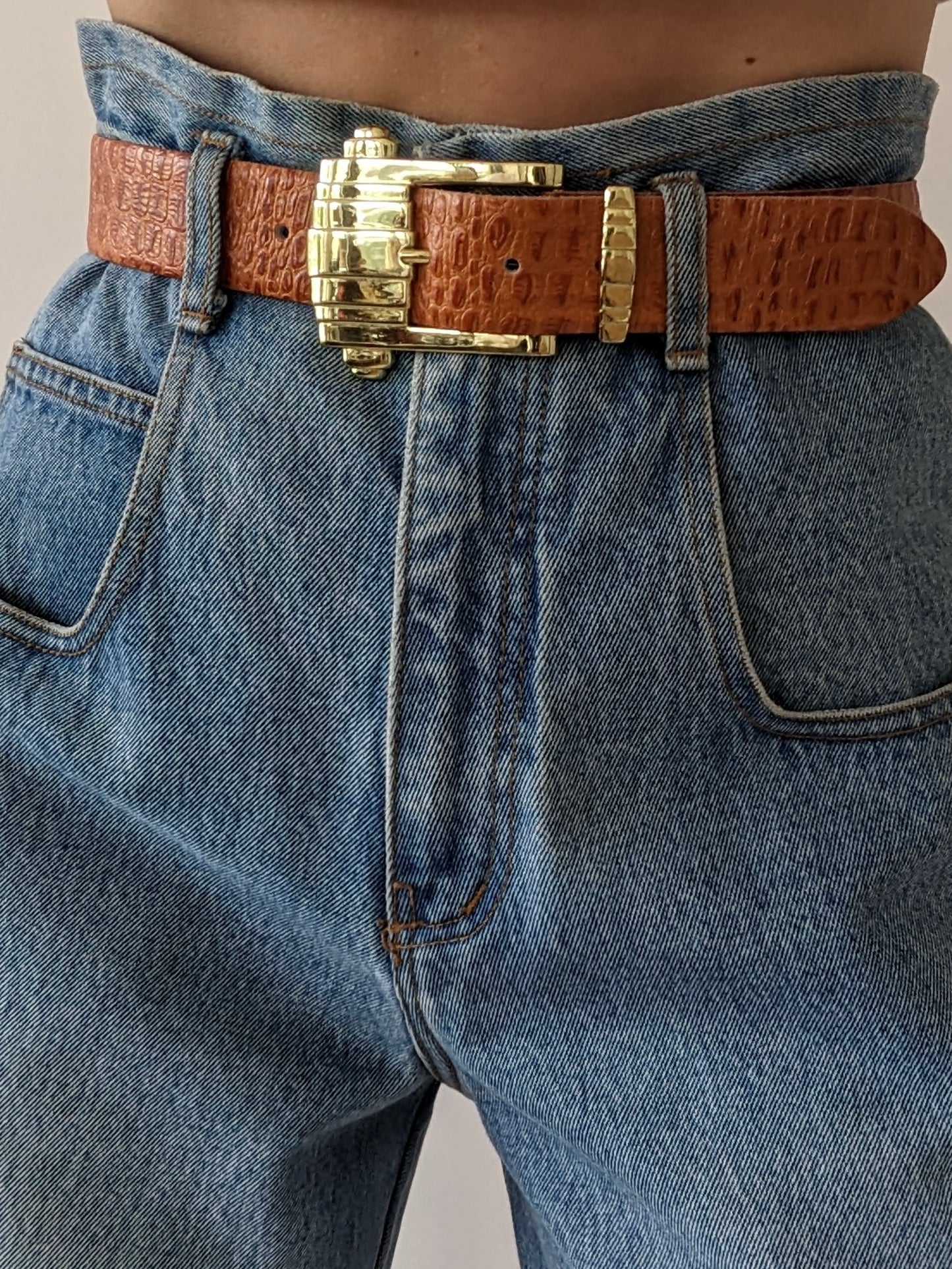 Bold Vintage Croc-Embossed Leather Belt