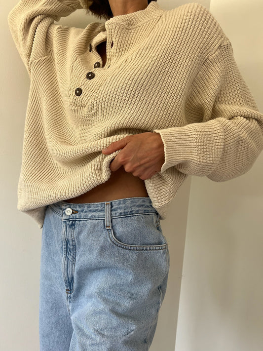 Favorite Vintage Sand Henley Sweater