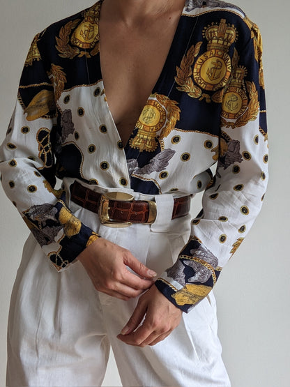 Vintage Nautical Print Open Blazer
