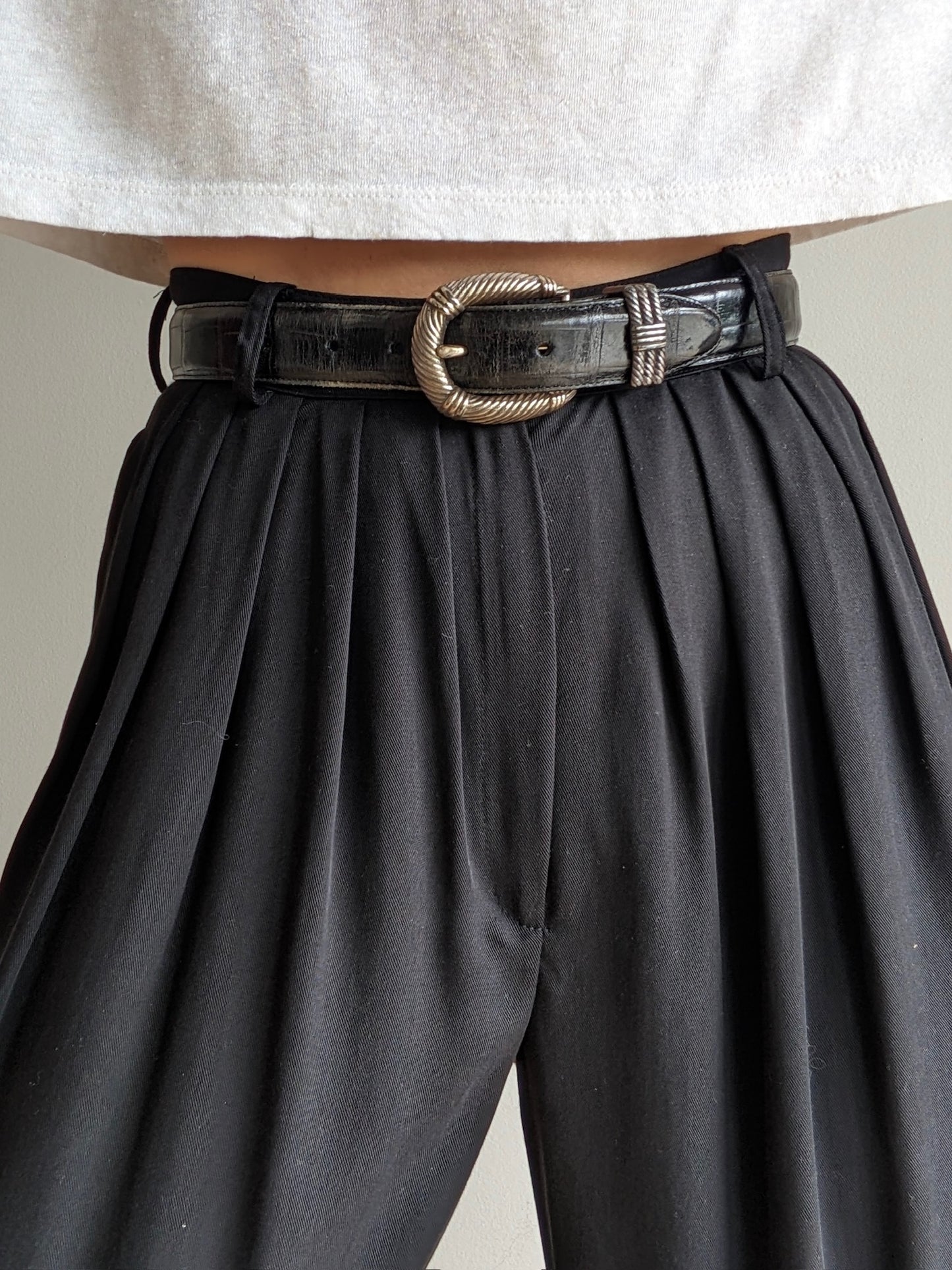 Vintage Ink Black Croc-Embossed Leather Belt