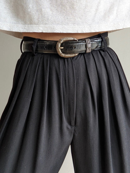 Vintage Ink Black Croc-Embossed Leather Belt