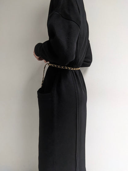 Beautiful Vintage Belted Black Wool Dress