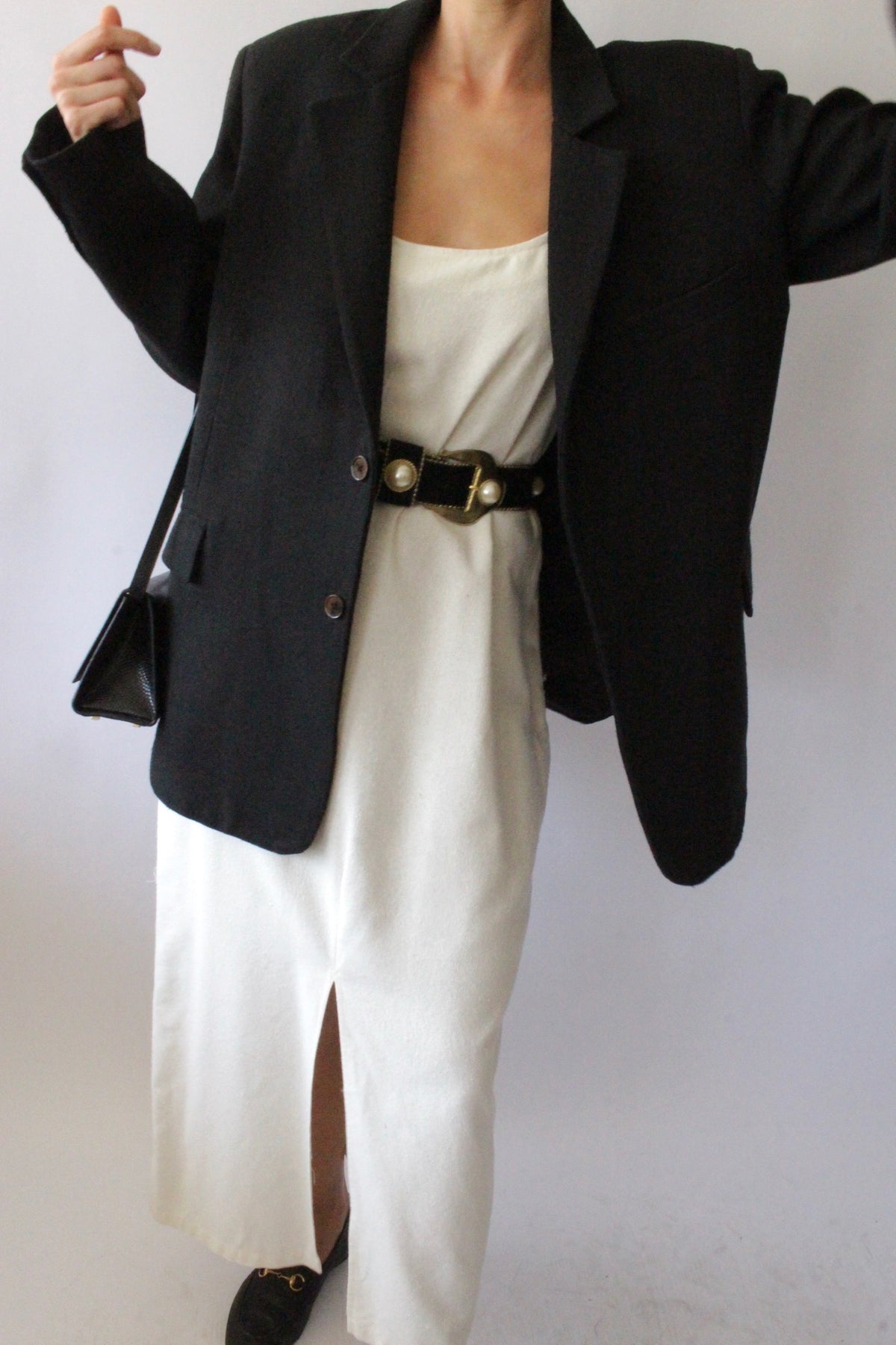 Vintage Black Suede & Faux Cabochon Pearl Belt