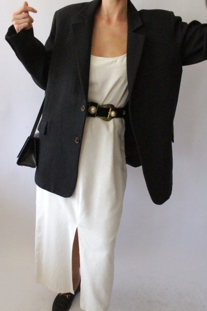 Vintage Black Suede & Faux Cabochon Pearl Belt