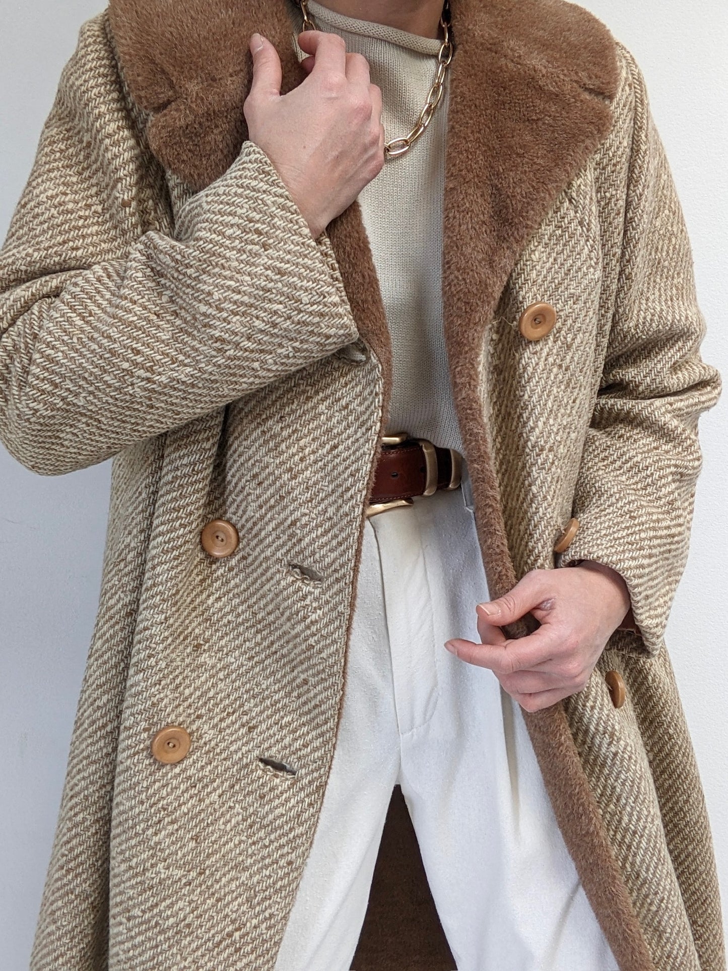 Amazing Vintage Almond Tweed Wool Coat