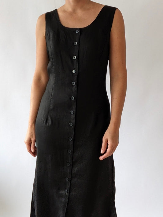 Lovely Vintage Onyx Linen Button-Down Dress
