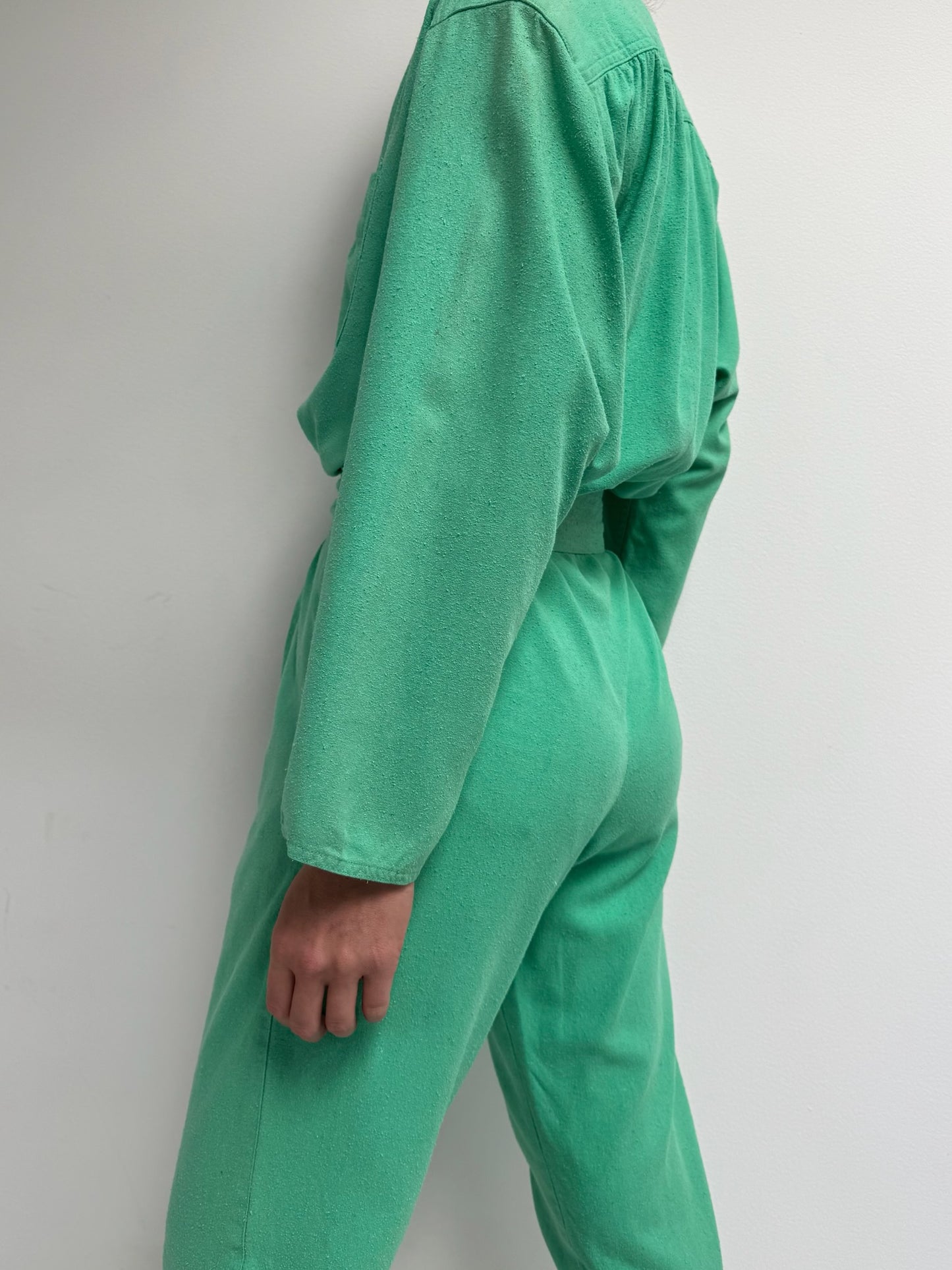 Vintage Belted Jade Raw Silk Jumpsuit
