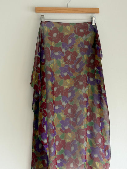Vintage Floral Silk Skirt Set