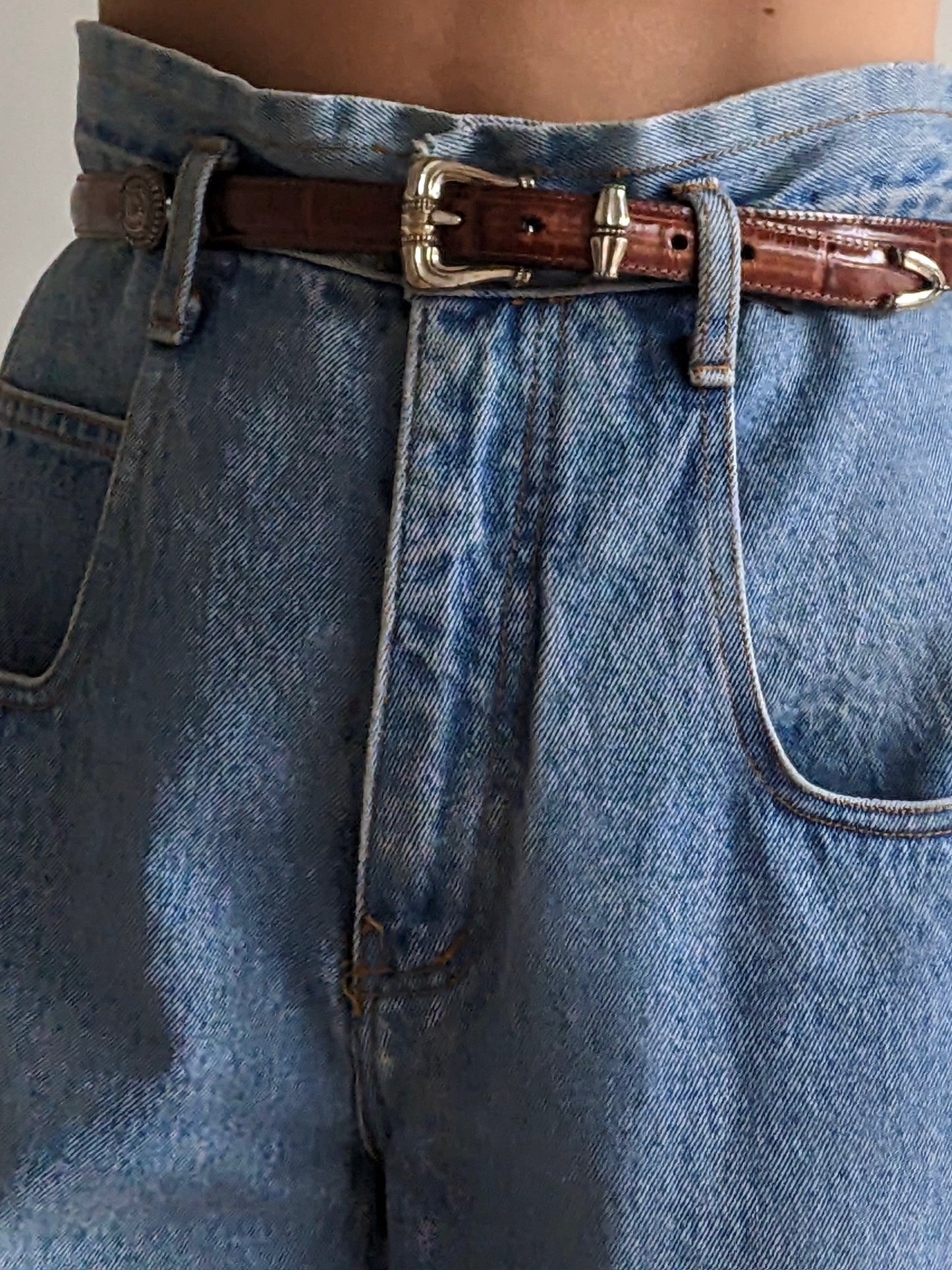 Vintage Embossed Leather & Silver Pendant Belt