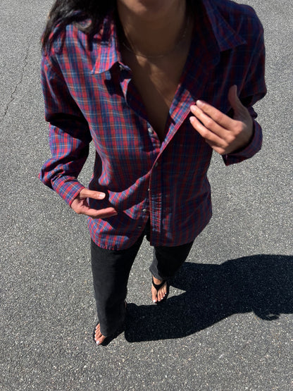 Vintage Yves Saint Laurent Crimson & Fern Plaid Button Up