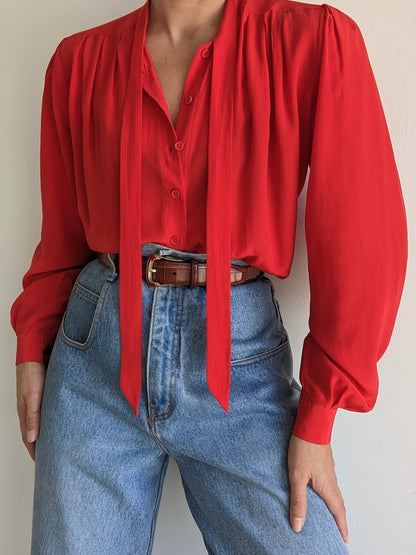 Vintage Chili Pleated Silk Blouse