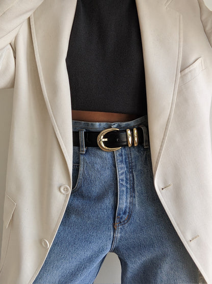 Bold Vintage Black Croc-Embossed Leather Belt