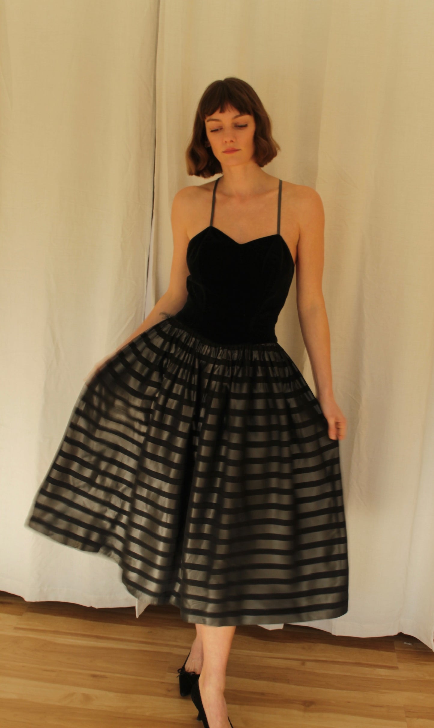 Stunning Vintage Velvet & Striped Dress