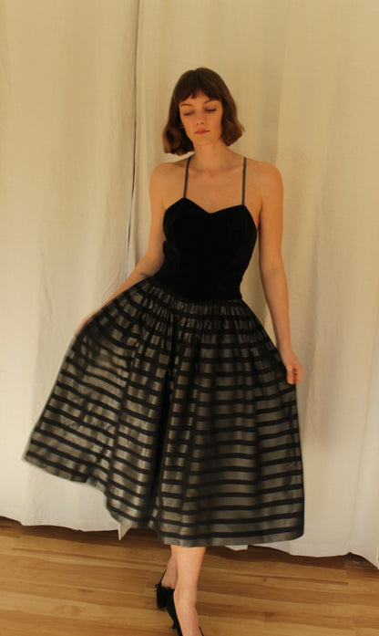 Stunning Vintage Velvet & Striped Dress
