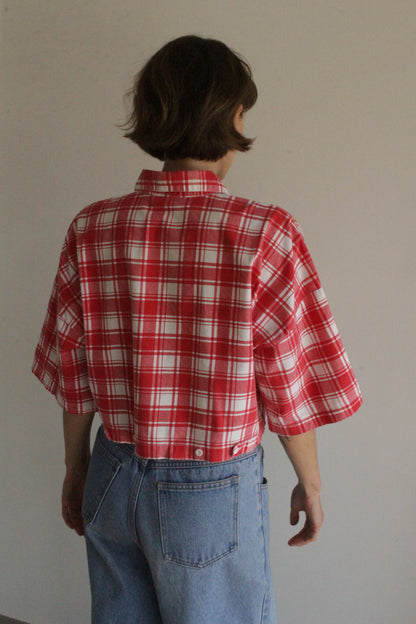 Fun Vintage Ruby Plaid Cropped Shirt