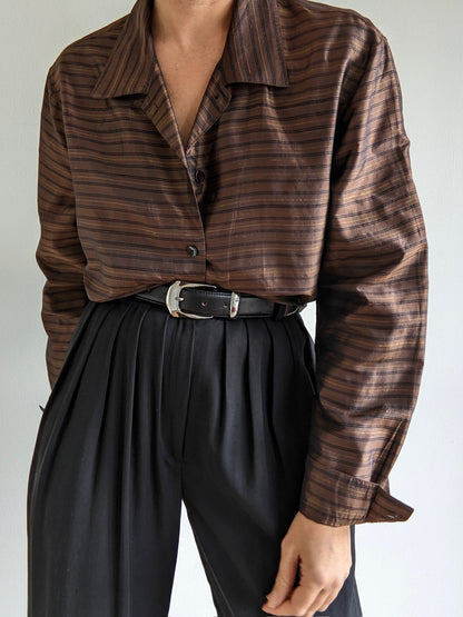 Vintage Chocolate Striped Silk Button Down
