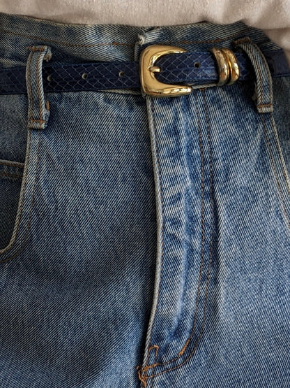 Vintage Lapis Snakeskin Leather Belt