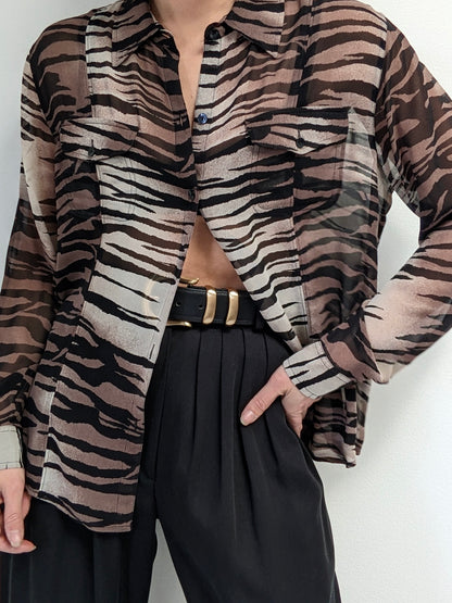 Vintage Sheer Animal Print Silk Blouse
