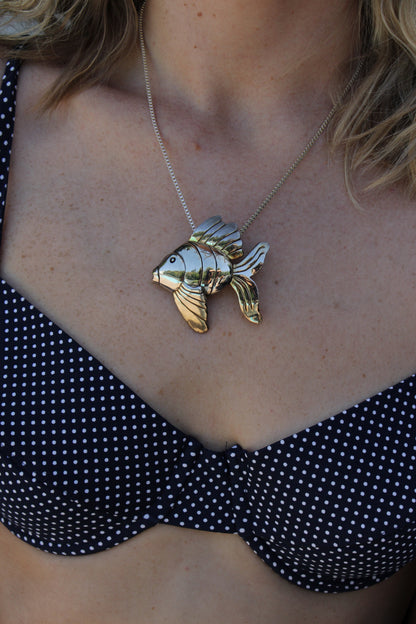 Vintage Sterling Silver Fish Pendant Necklace