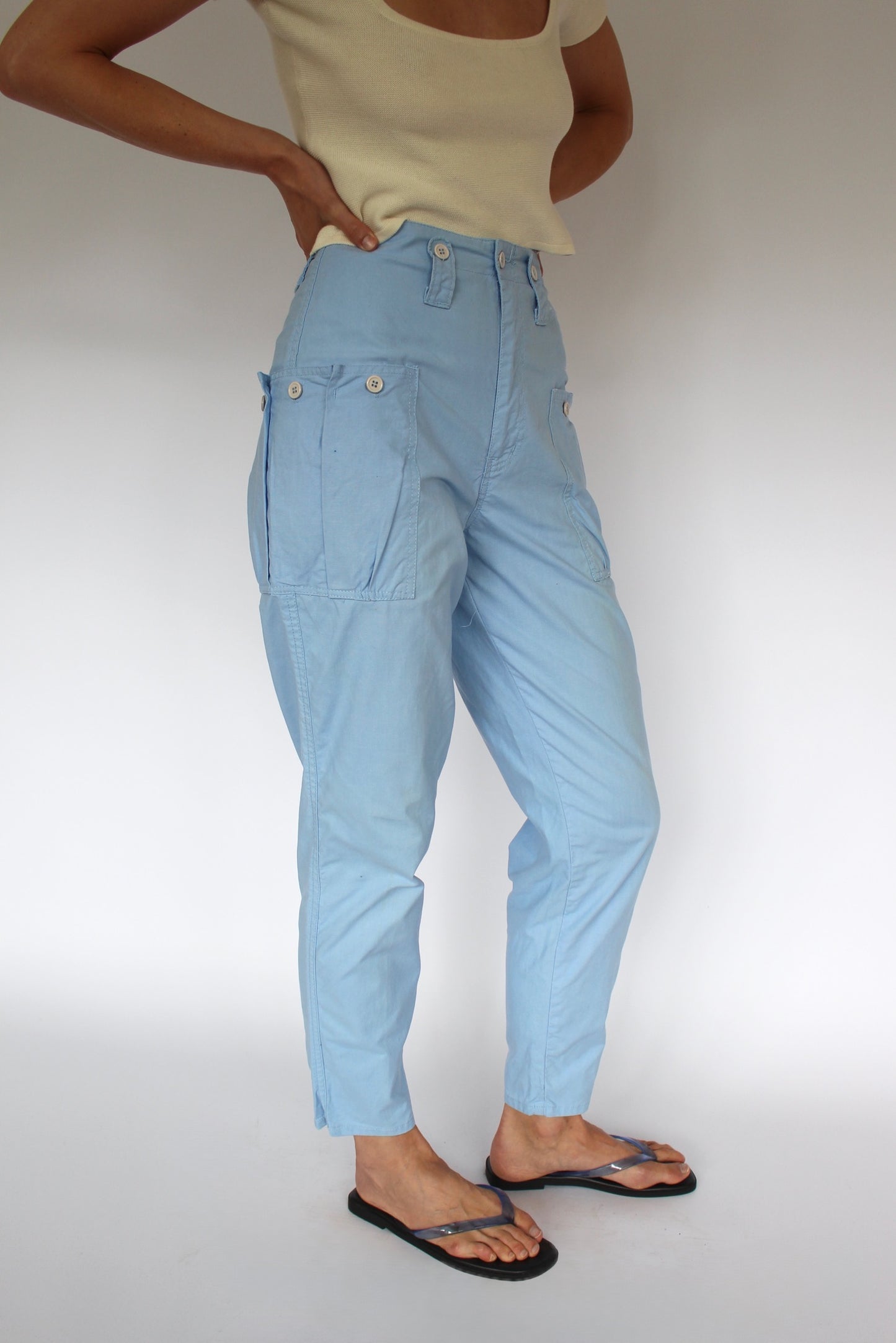 Vintage Sky Blue Cargo-Pocket Pants