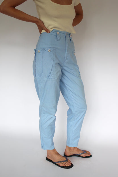 Vintage Sky Blue Cargo-Pocket Pants