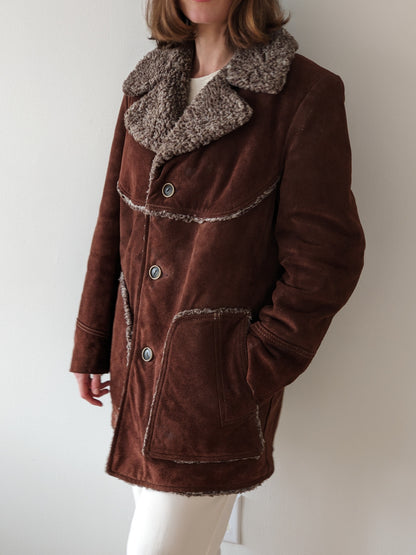 Vintage Chocolate Suede Shearling Penny Lane Coat