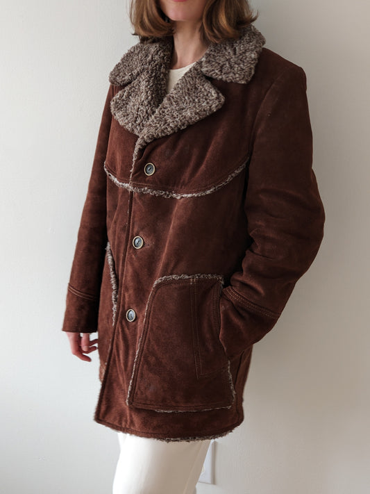 Vintage Chocolate Suede Shearling Penny Lane Coat