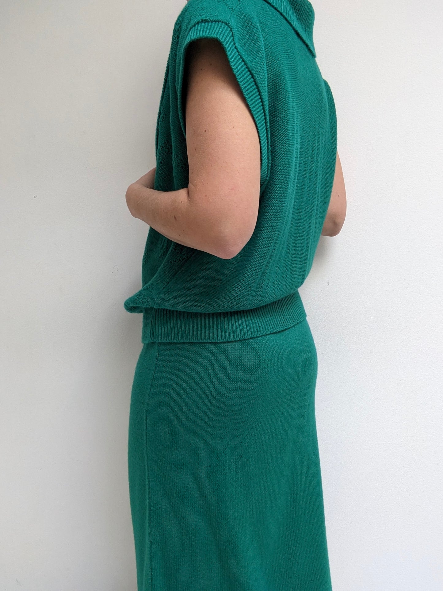 Vintage Emerald Knit Vest & Skirt Set