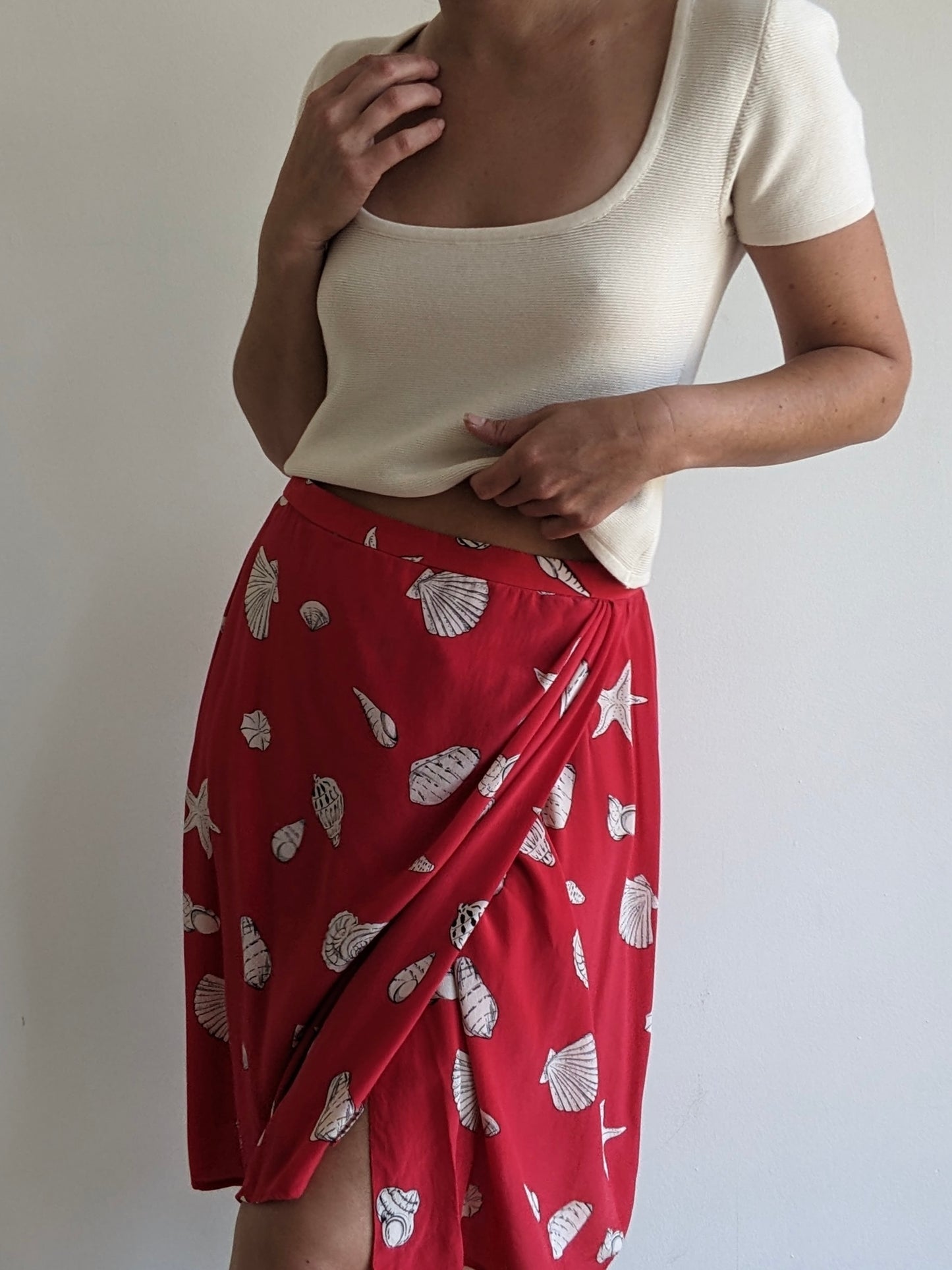 Lovely Vintage Seashell-Print Silk Skirt