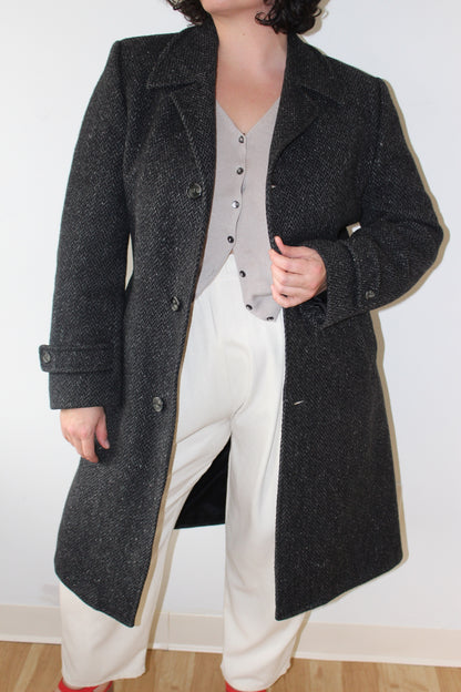 Vintage Charcoal Wool Herringbone Coat