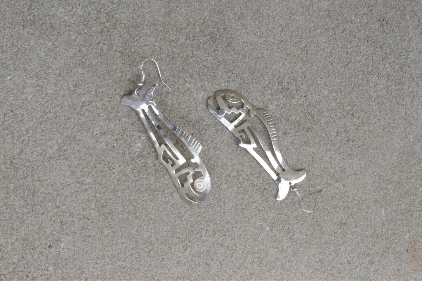 Rare Vintage Sterling Silver Abstract Fish Earrings
