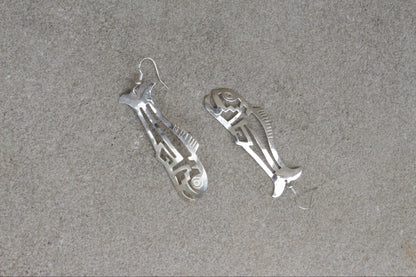 Rare Vintage Sterling Silver Abstract Fish Earrings