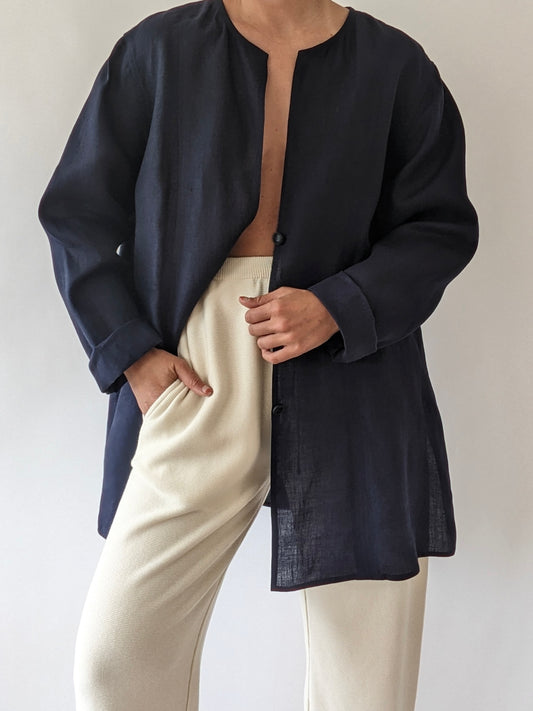 Vintage Midnight Linen Rouleau Jacket