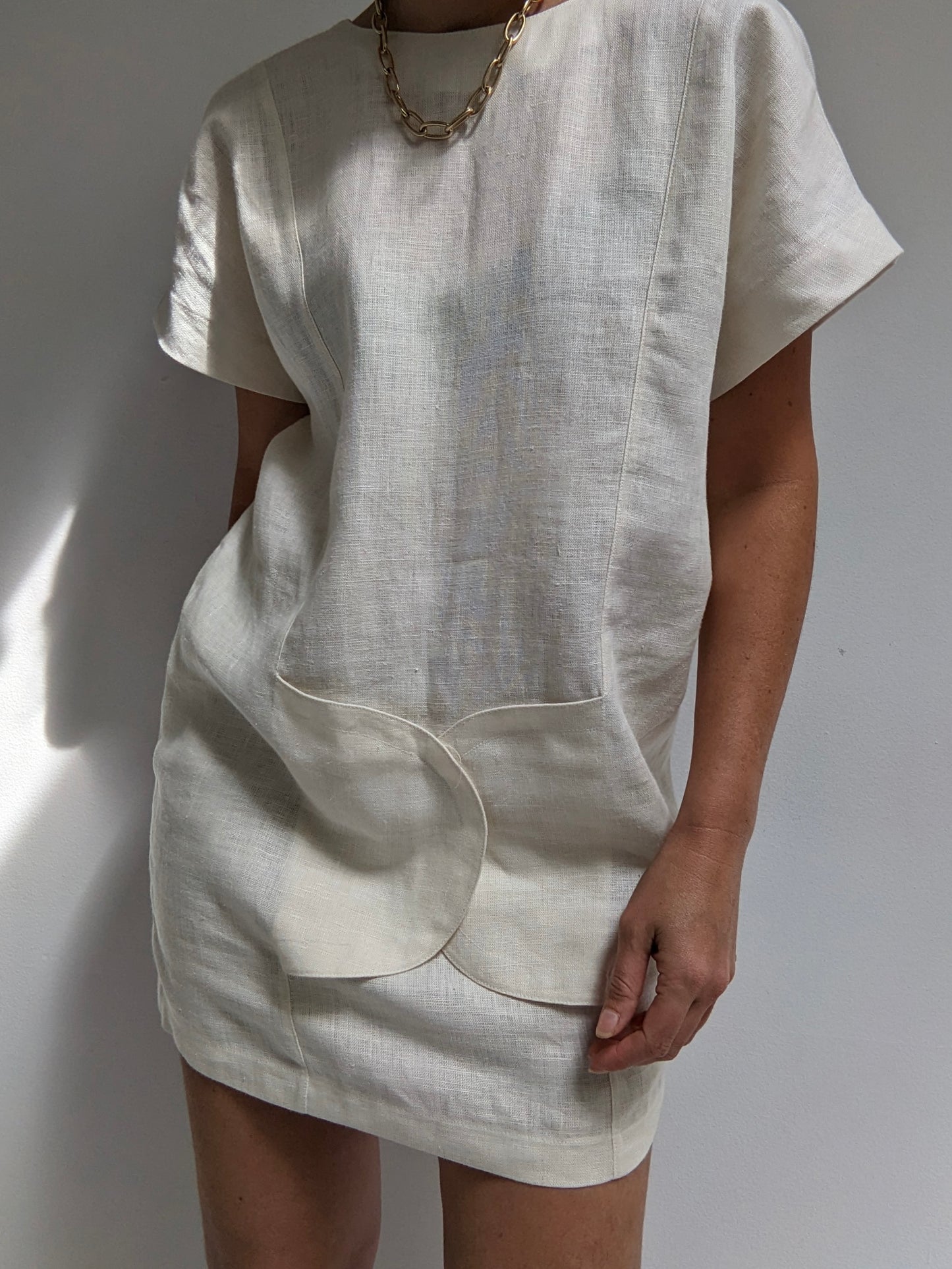 Lovely Vintage Cream Linen Mini Dress