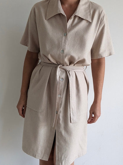 Vintage Belted Raw Silk Dress