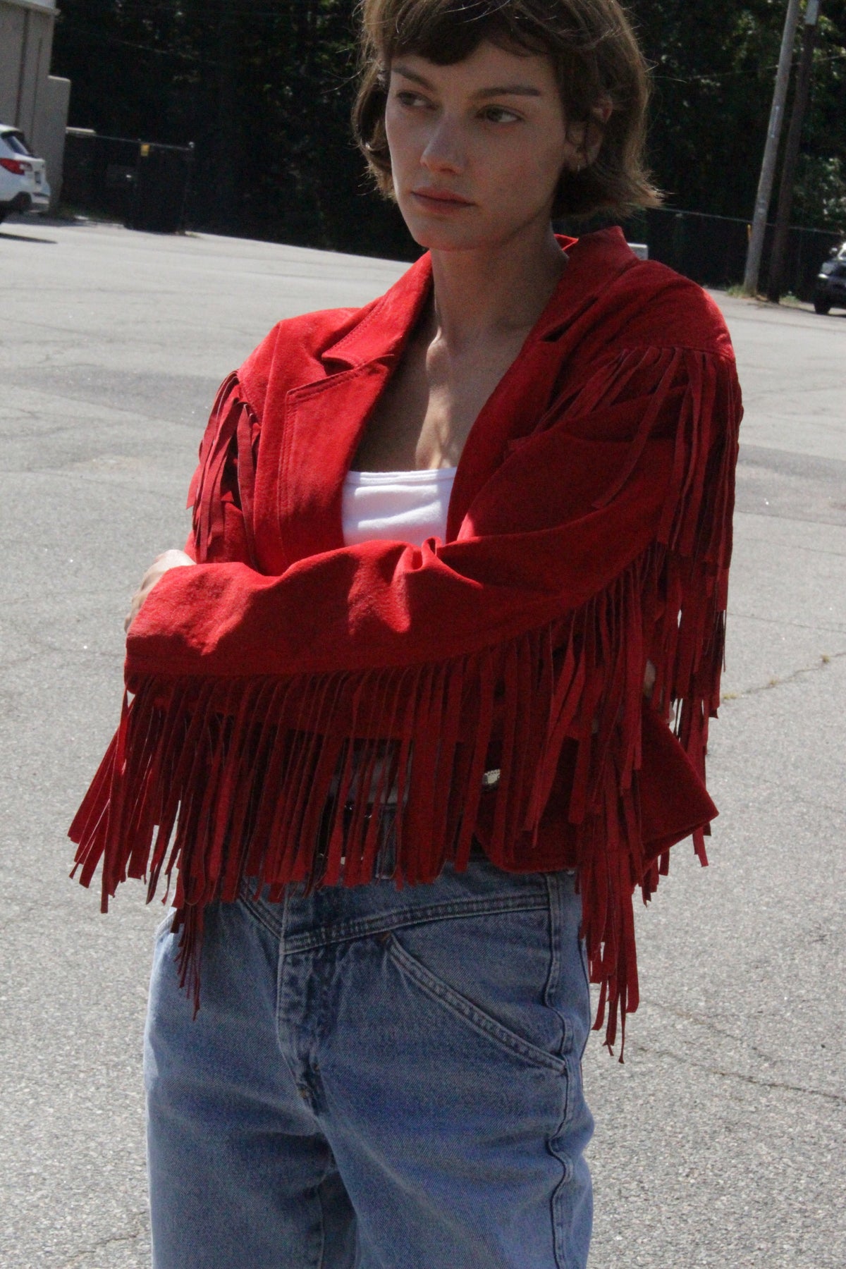 Stunning Vintage Crimson Suede Fringe Jacket
