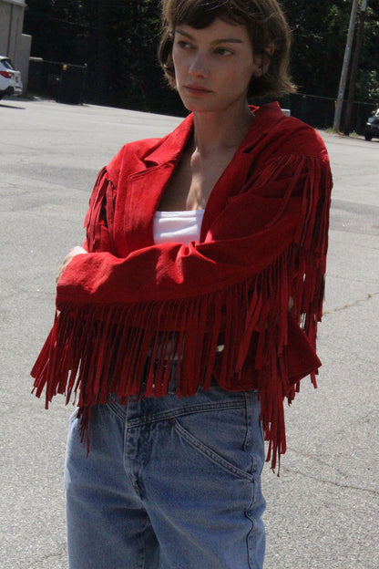 Stunning Vintage Crimson Suede Fringe Jacket