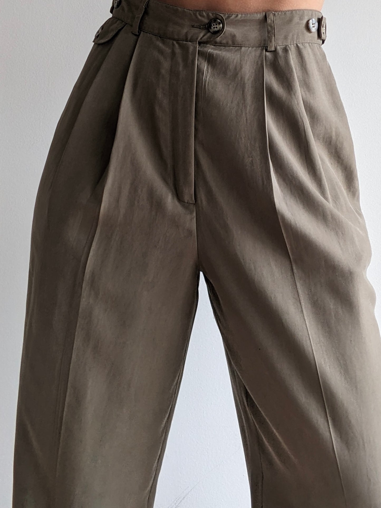 Vintage Sage Pleated Silk Trousers