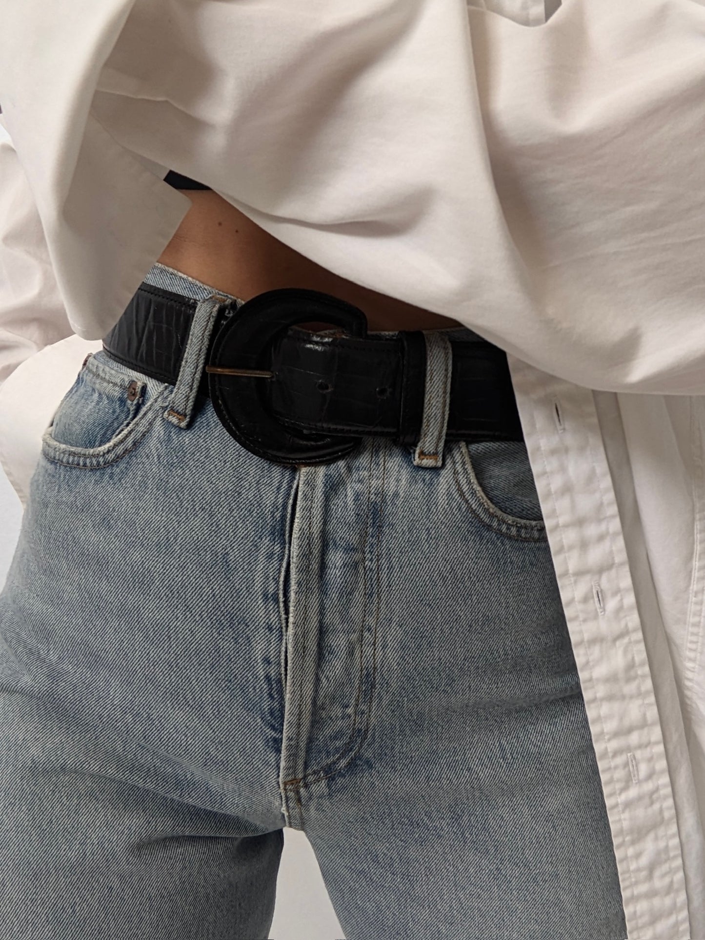 Vintage Black Embossed Leather Belt