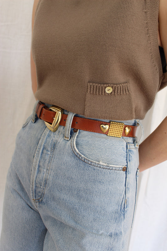 Sweetest Vintage Leather & Heart Pendant Belt