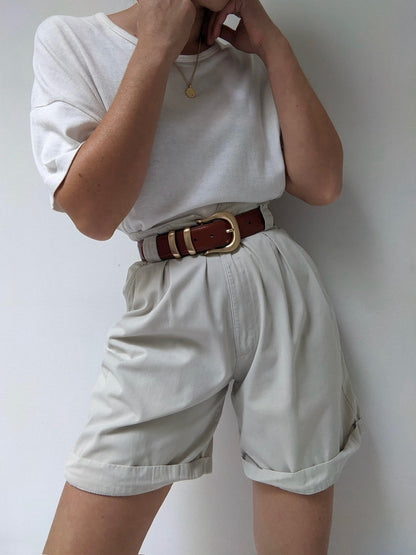 Vintage Khaki Pleated Shorts