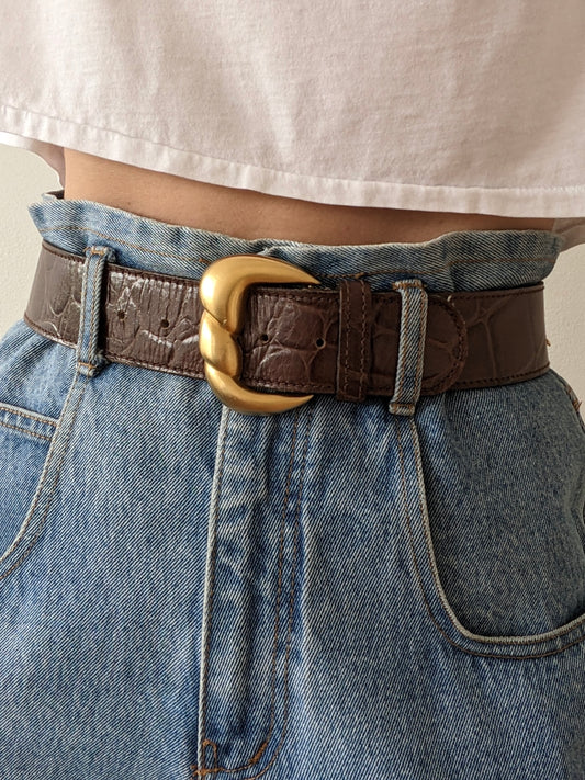 Vintage Chocolate Embossed Leather Belt